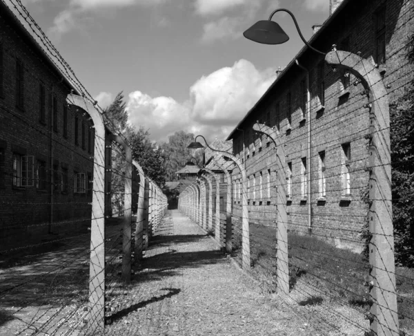 Auschwitz Birkenau Poland 奥斯威辛集中营栅栏是由德国纳粹集中营和波兰第三帝国建造和经营的灭绝集中营组成的网络 — 图库照片