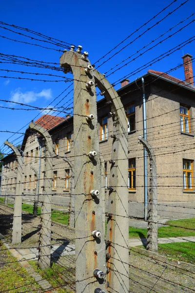 Auschwitz Birkenau Polen Elektrische Prikkeldraad Van Duitse Nazi Concentratie Vernietigingskamp — Stockfoto