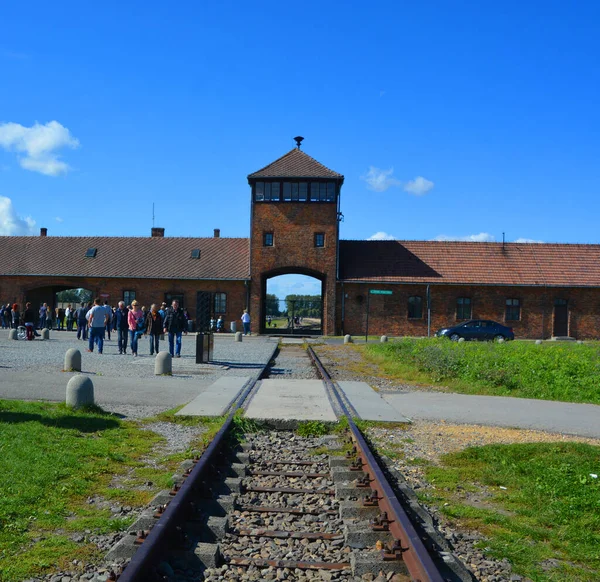 Auschwitz Birkenau Poland Main Gate Nazi Concentration Camp Auschwitz Birkenau — стоковое фото