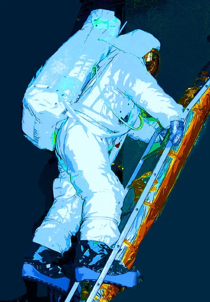 华盛顿特区 1998年8月18日 阿姆斯特朗爬下位于华盛顿的国家航空航天博物馆的梯形展览 展示带有彩色斑点的流行艺术背景图标 — 图库照片