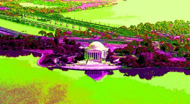 WASHINGTON DC USA - 18 08 1998: Jefferson Memorial, Başkan Franklin D. Roosevelt 'in sponsorluğunda Washington, D.C.' de inşa edilen bir başkanlık anıtıdır. imza illüstrasyon pop sanat