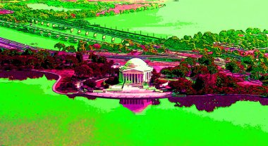 WASHINGTON DC USA - 18 08 1998: Jefferson Memorial, Başkan Franklin D. Roosevelt 'in sponsorluğunda Washington, D.C.' de inşa edilen bir başkanlık anıtıdır. imza illüstrasyon pop sanat