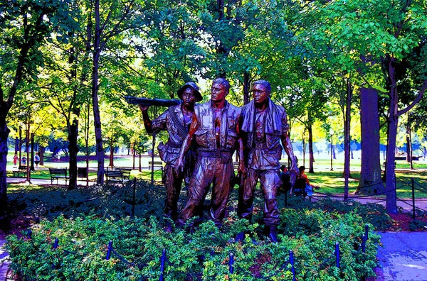 Washington Amerikai Egyesült Államok 1998 Vietnam Veterans Memorial Három Katona — Stock Fotó