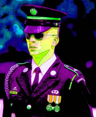 WASHINGTON DC ABD - 18 08 1998: Meçhul Asker Mezarı 'ndaki askeri muhafız, her saat düzenlenen ayrıntılı bir törenle değiştirildi.