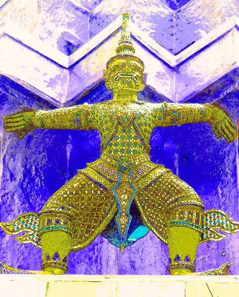 Bangkok Tajlandia 1999 Kolorowy Posąg Boga Stróża Jest Obecny Wielkim — Zdjęcie stockowe
