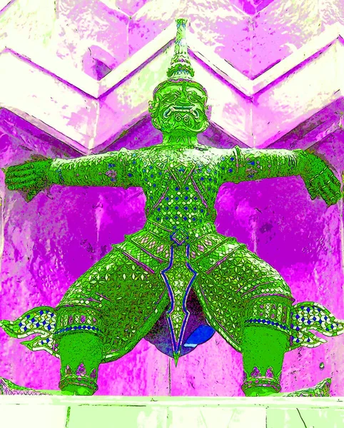 Bangkok Thailand 1999 Bunte Wächtergottsstatue Großen Palast Bangkok Thailand Zeichen — Stockfoto