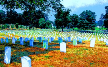 WASHINGTON DC USA - 18 08 1998: Arlington Ulusal Mezarlığı, Washington, D.C. 'den Potomac Nehri' nin karşısındaki Arlington County, Virginia 'da bulunan ABD askeri mezarlığıdır.