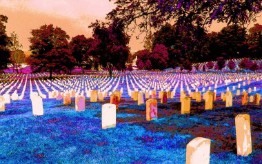 WASHINGTON DC USA - 18 08 1998: Arlington Ulusal Mezarlığı, Washington, D.C. 'den Potomac Nehri' nin karşısındaki Arlington County, Virginia 'da bulunan ABD askeri mezarlığıdır.