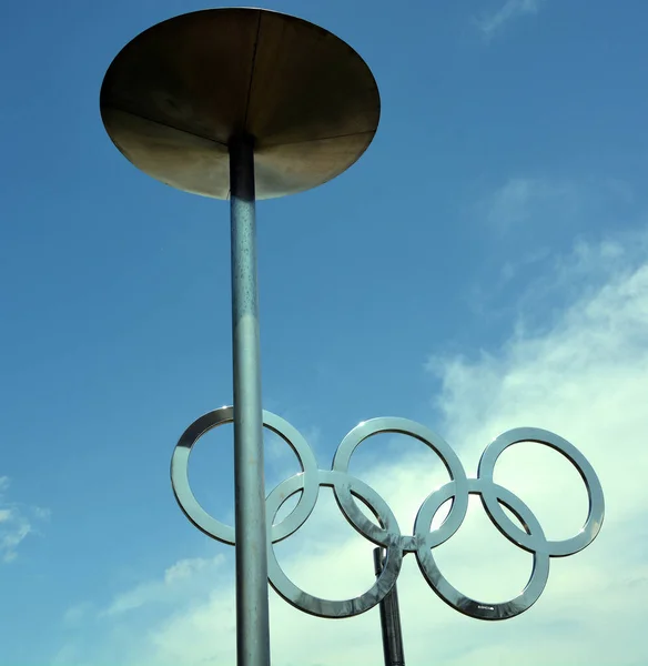 Montreal Canada 2020 Montreal Olympic Rings Cauldron Tallest Inclined Tower — Stock Photo, Image