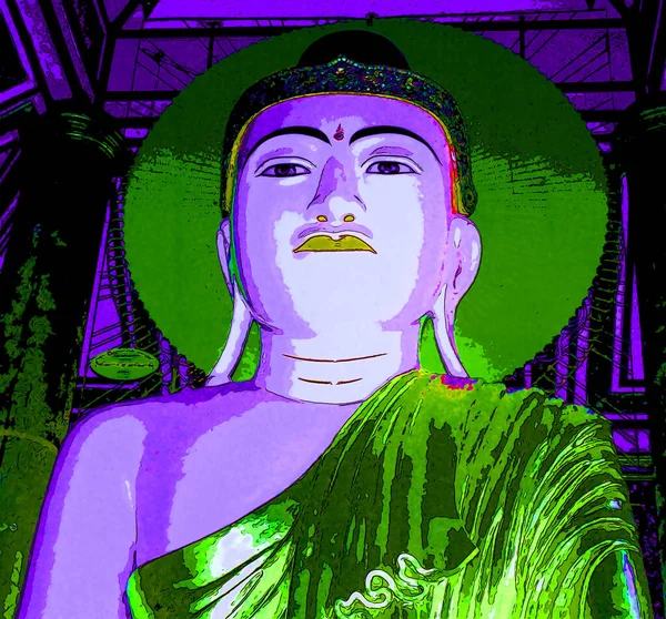 Yangon Myamar 1999 Large Seated Buddha Shwedagon Pagoda Pop Art — ストック写真