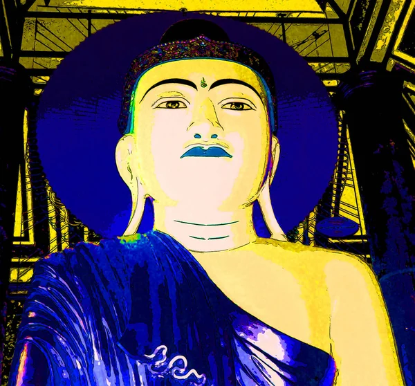 Yangon Myamar 1999 Large Seated Buddha Shwedagon Pagoda Pop Art — ストック写真