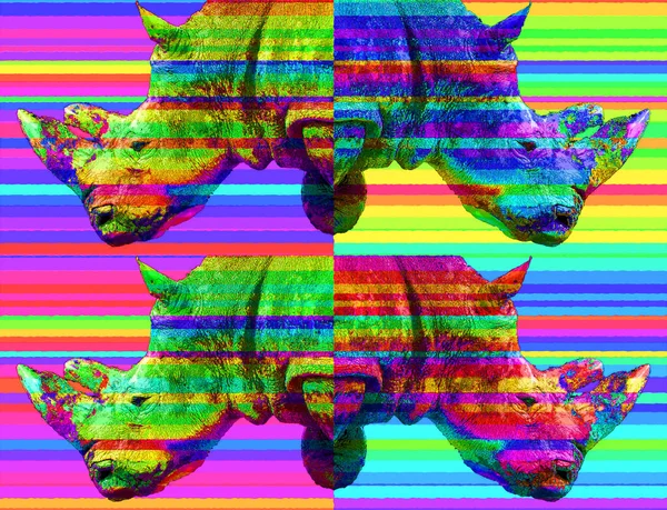 Signo Rinoceronte Ilustración Pop Art Icono Fondo Con Manchas Color —  Fotos de Stock