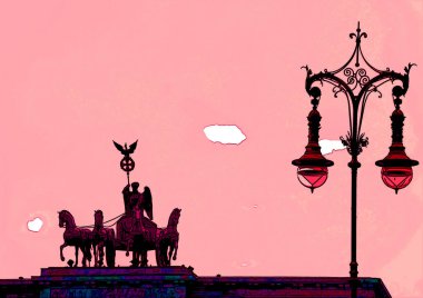 BERLİN, GERMANY - 09 19 19 19: Brandenburg Kapısı, Berlin ve Almanya 'nın şehir merkezindeki pop-art arka plan ikonunda yer alan ana simgelerinden biridir.