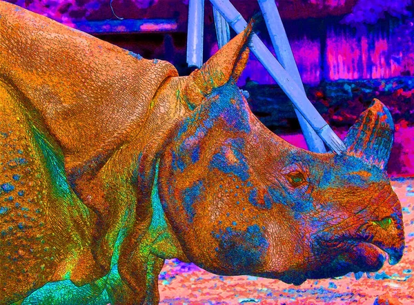 Das Indische Nashorn Rhinoceros Unicornis Wird Auch Großes Einhörnernashorn Und — Stockfoto