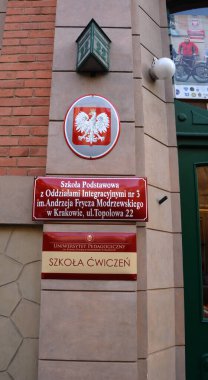 Nameplates on the wall of a building in Krakow