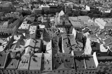 LVIV UKRAINE - 09 09 09 17: Pazar Meydanı Lviv 'in merkez meydanı ve tarihi merkezinin kalbi tüm ortaçağ Polonya ve Alman kasabalarının sahip olduğu meydanların tipik bir örneği.