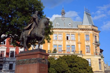 LVIV UKRAINE - 09 09: 17: Galiçya Daniel Heykeli (Danylo Romanovych), Galiçya Prensi (Knyaz), Peremyshl, Volodymyr ve Ruthenia 'nın ilk kralı.. 