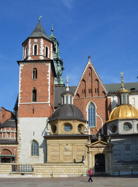 KRAKOW POLAND - 09 14 17: Royal Archcathedral Basilica of Saints Stanislaus and Wenceslaus on the Wawel Hill castle residency. Built at the behest of King Casimir III the Great.