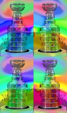 MONTREAL CANADA - 11 19 17: Pop art Stanley cup for 100th anniversary of National Hockey League (NHL) and Montreal Canadiens events where the NHL was founded at the Windsor Hotel in 1917
