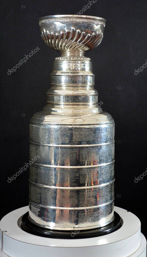 MONTREAL CANADA - 11 19 17: The Stanley cup for 100th anniversary of National Hockey League (NHL) and Montreal Canadiens events on Nov. 17-19, 2017 where the NHL was founded at the Windsor Hotel in 1917