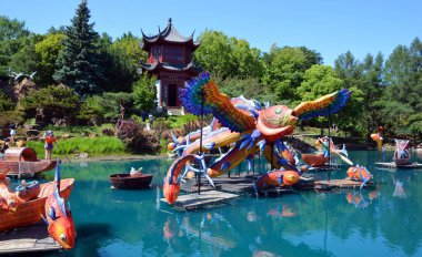 MONTREAL CANADA - 08 20 2019: Chinese garden of Montreal botanical garden is considered to be one of the most important botanical gardens in the world due to the extent of its collections
