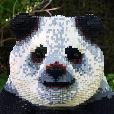GRANBY QUEBEC CANADA 05 25 2022: Giant panda bear at the super powers of animals with more than 30 monumental creations composed of millions of LEGO bricks.