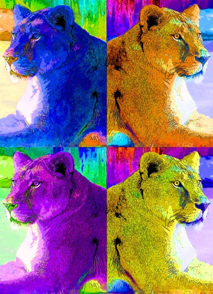 Lion sign illustration pop-art background icon with color