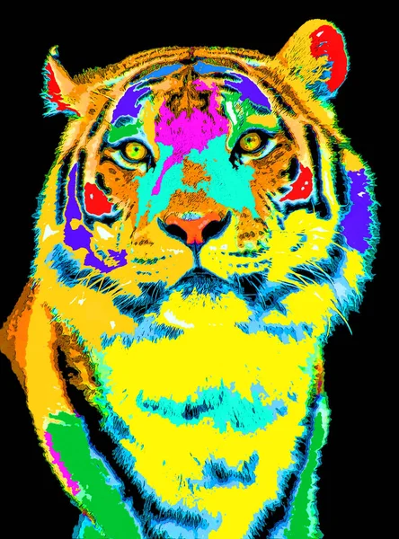Tiger Tecken Illustration Pop Art Bakgrund Ikon Med Färg Fläckar — Stockfoto