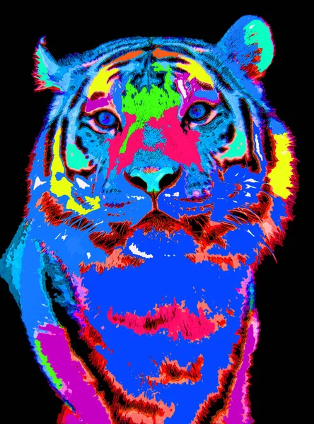 Tiger Zeichen Illustration Pop Art Hintergrund Symbol Mit Farbflecken — Stockfoto