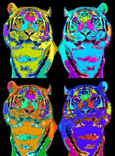 Tigris Jel Illusztráció Pop Art Háttér Ikon Színes Foltok — Stock Fotó