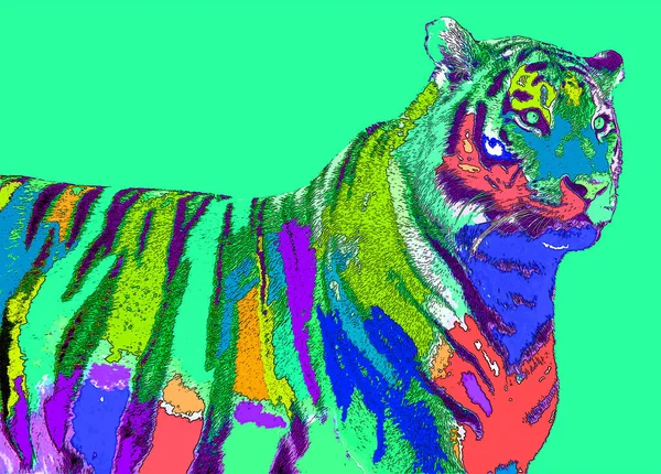 Tiger Segno Illustrazione Pop Art Icona Sfondo Con Macchie Colore — Foto Stock