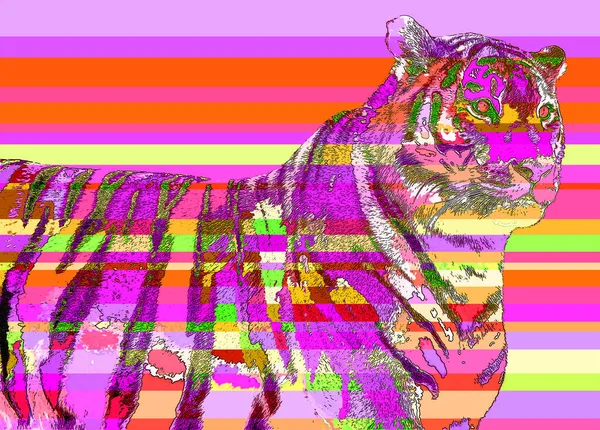 Tigre Signo Ilustración Pop Art Icono Fondo Con Manchas Color — Foto de Stock