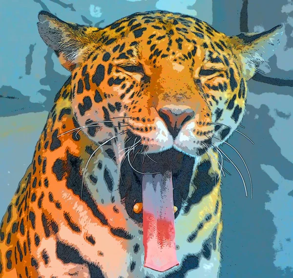 Pop art jaguar icon with color spots.