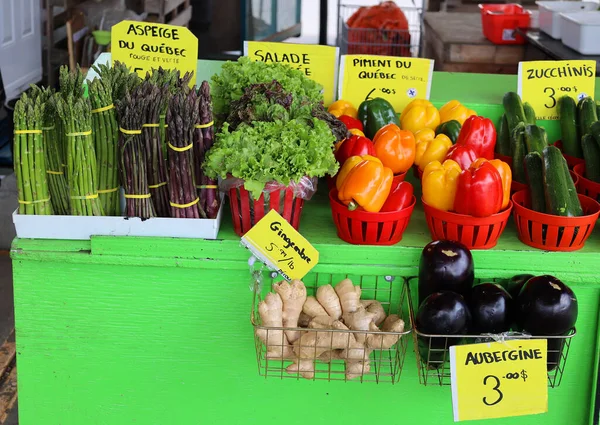 Various Vegetables Display Farmers Market Montreal Quebec Canada — Stockfoto