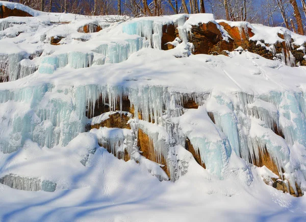 Winter Landscape Ice Wall Shefford Mountain Ice Runs Rock Eastern — Fotografia de Stock