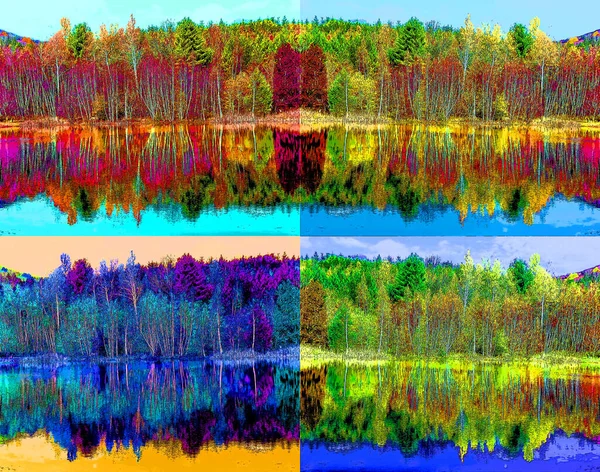 Automne Paysage Signe Illustration Pop Art Fond Icône Avec Des — Photo