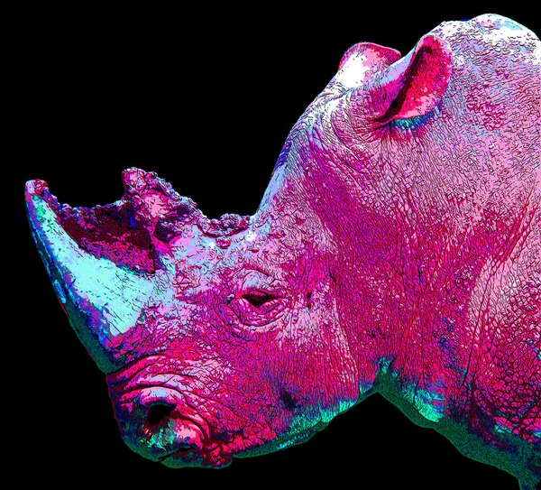 Носорог Знак Иллюстрации Иконка Поп Арт Фон Цветными Пятнами — стоковое фото
