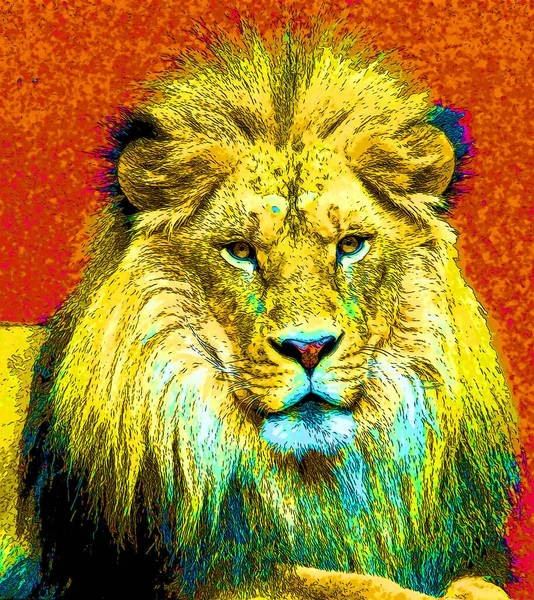 León Signo Ilustración Pop Art Icono Fondo Con Manchas Color — Foto de Stock