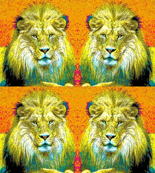 Lion sign illustration pop-art background icon with color spots