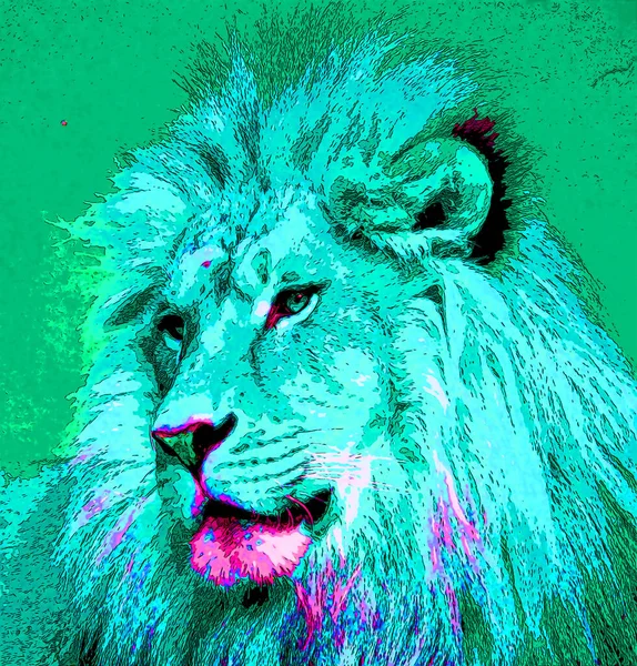 León Signo Ilustración Pop Art Icono Fondo Con Manchas Color — Foto de Stock