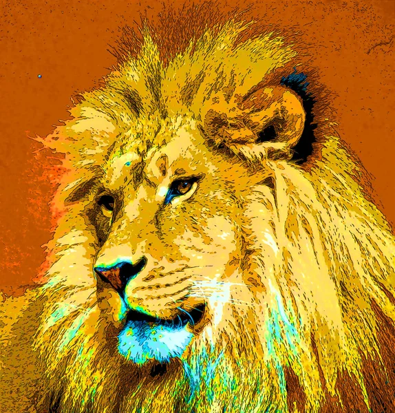 Lion sign illustration pop-art background icon with color spots