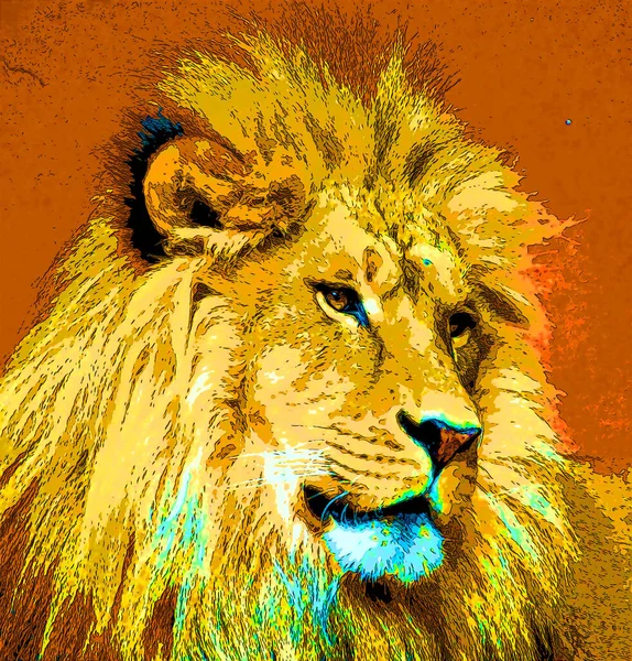 Lion sign illustration pop-art background icon with color spots