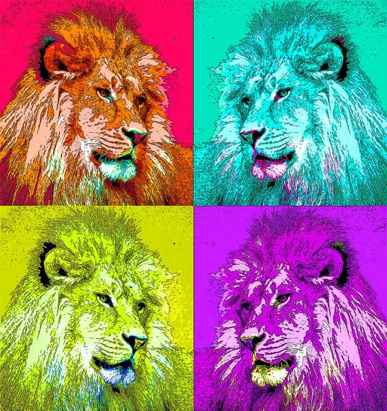 Lion Σημάδι Εικονογράφηση Pop Art Εικονίδιο Φόντου Κηλίδες Χρώματος — Φωτογραφία Αρχείου