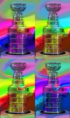 MONTREAL CANADA 11 19 17: Pop art Stanley cup for 100th anniversary of National Hockey League (NHL) and Montreal Canadiens events where the NHL was founded at the Windsor Hotel in 1917