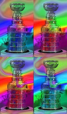 MONTREAL CANADA 11 19 17: Pop art Stanley cup for 100th anniversary of National Hockey League (NHL) and Montreal Canadiens events where the NHL was founded at the Windsor Hotel in 1917