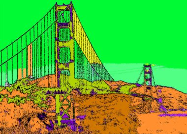 Altın Geçit Köprüsü işareti resimleme renk lekeli pop-art arkaplan simgesi 