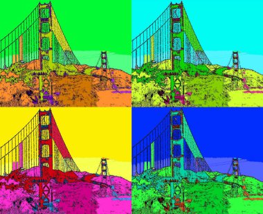 Altın Geçit Köprüsü işareti resimleme renk lekeli pop-art arkaplan simgesi 
