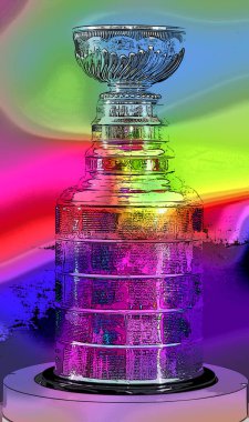 MONTREAL CANADA 11 19 17: Stanley Cup is the championship trophy awarded annually to the National Hockey League (NHL) sign illustration pop-art background icon with vivid color spots