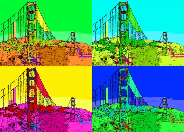 Golden Gate Ponte Sinal Ilustração Pop Art Ícone Fundo Com — Fotografia de Stock