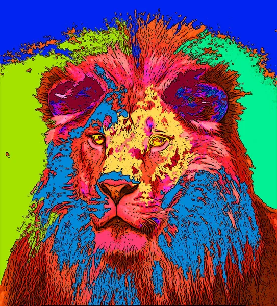 Lion Sign Illustration Pop Art Background Icon Color — ストック写真